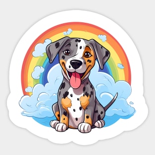 Cute Catahoula Leopard Dog Rainbow Cloud Kawaii Dog Happy Puppy Sticker